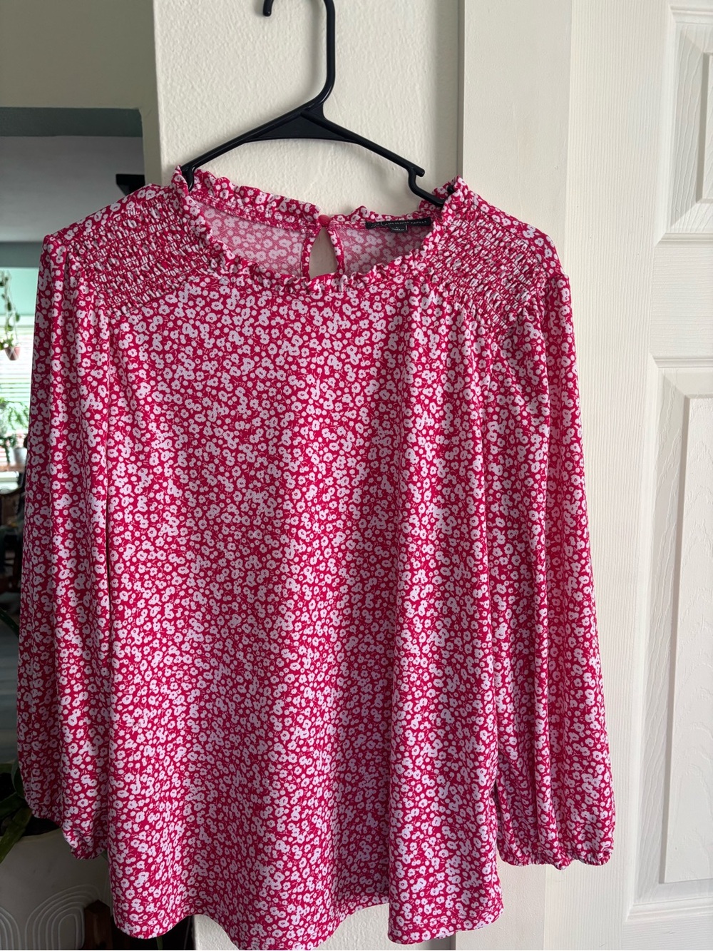Adrianna Papell Pink Floral Smocked-Neck Blouse